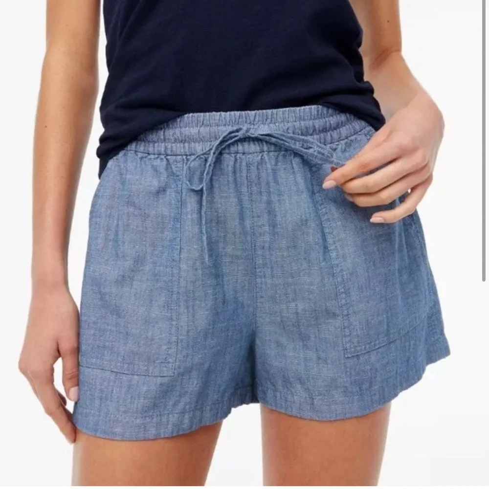 NEW J. Crew Chambray Blue Pull On Lightweight Drawstring Coastal Shorts, Large